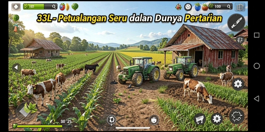 Screenshot gameplay 33L menampilkan aktivitas bertani yang seru.