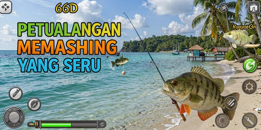 Tampilan gameplay memancing yang seru dan menantang di 66D.