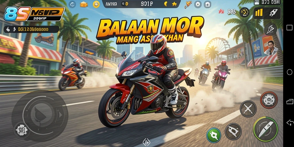 Gameplay menegangkan dalam balapan motor cepat.