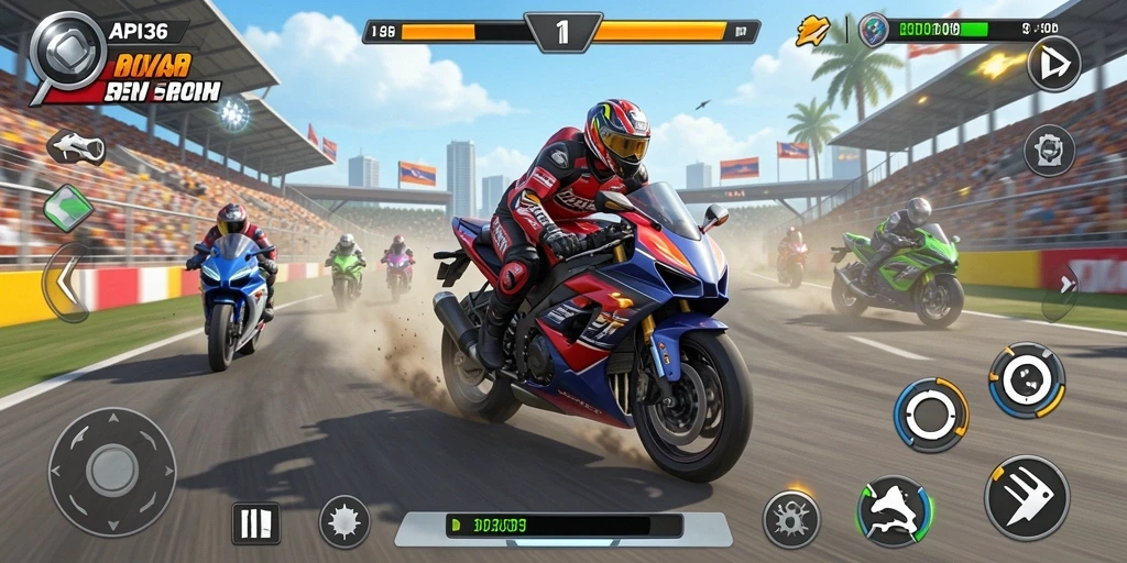 Tampilan gameplay seru di lintasan balapan motor.