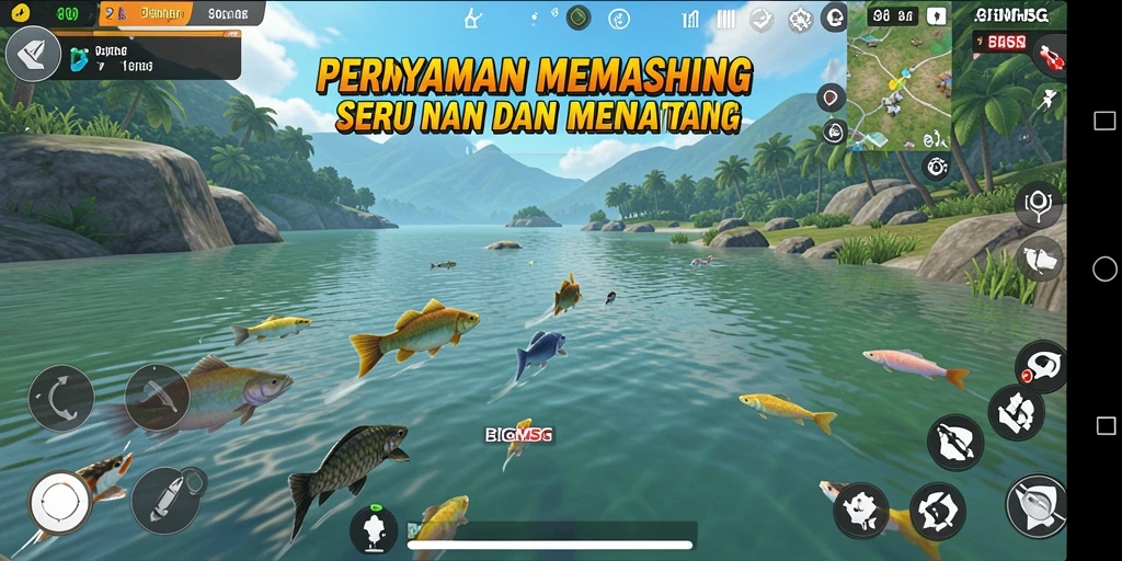 Tangkapan screenshot gameplay memancing dari BIGMSG dengan aksi menangkap ikan.