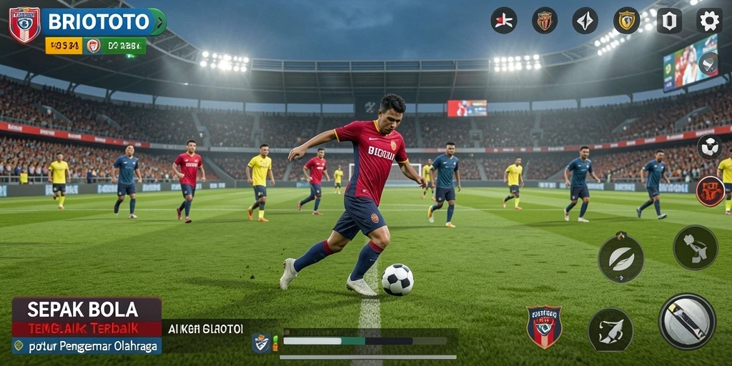 Tampilan gameplay BRIOTOTO dengan aksi sepak bola yang mendebarkan.
