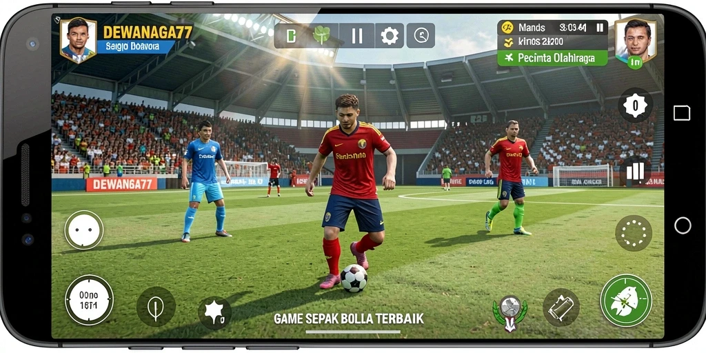 Screenshot gameplay DEWANAGA77 yang penuh aksi di lapangan sepak bola.