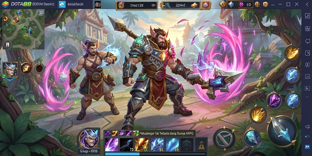 Screenshot DOTA88 menampilkan pertarungan intense di dunia fantasi ARPG.