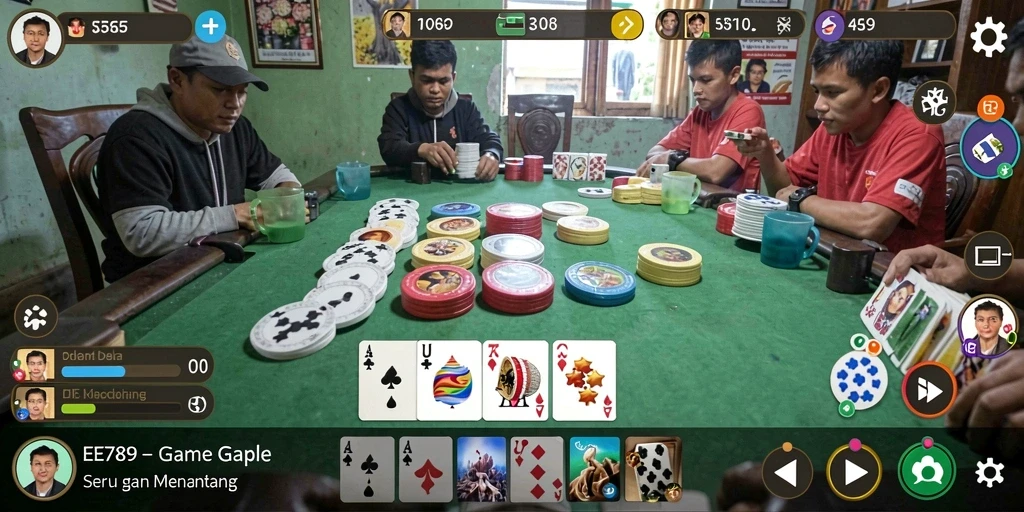 Screenshot gameplay EE789 menampilkan serunya bermain Gaple.
