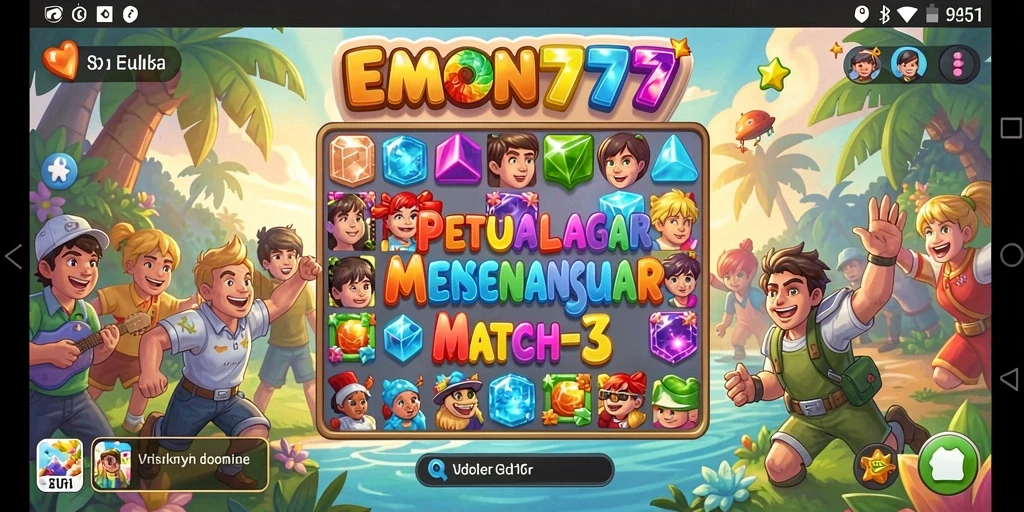 Tampilan gameplay Match-3 yang seru dan penuh warna dalam EMON777.