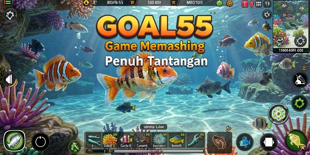 Tampilan gameplay seru saat menangkap ikan di GOAL55.