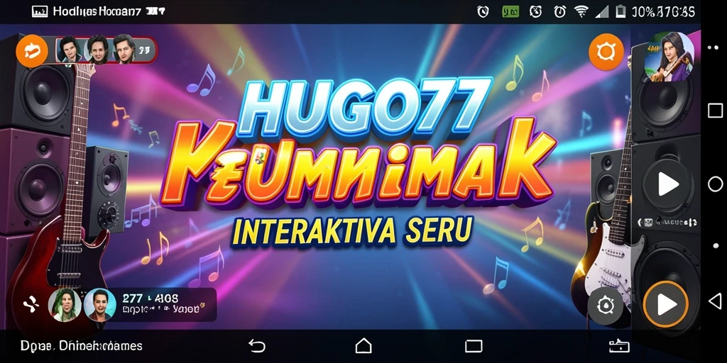 Tampilan gameplay HUGO77 dengan antarmuka musik yang menarik.