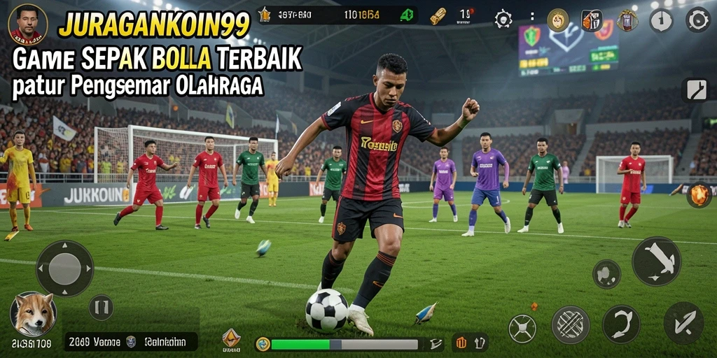 Gameplay JURAGANKOIN99 yang menampilkan aksi sepak bola seru.