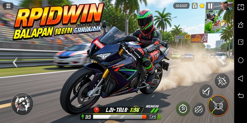 Screenshot gameplay RPIDWIN yang menunjukkan balapan seru dan mendebarkan.
