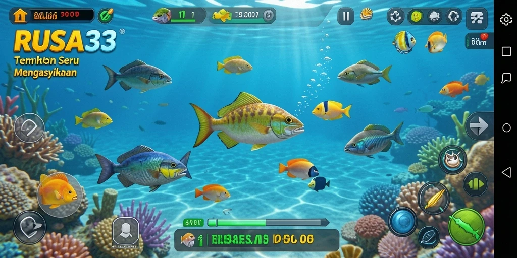 Screenshot utama gameplay RUSA33 yang menampilkan aksi menembak ikan.