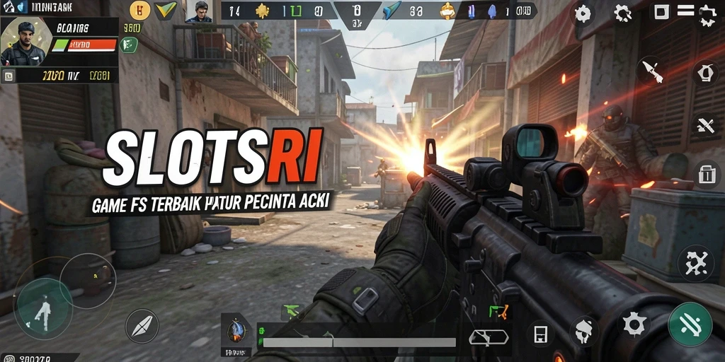 Tangkapan layar gameplay SLOTSRI dengan aksi tembak-menembak yang intens.