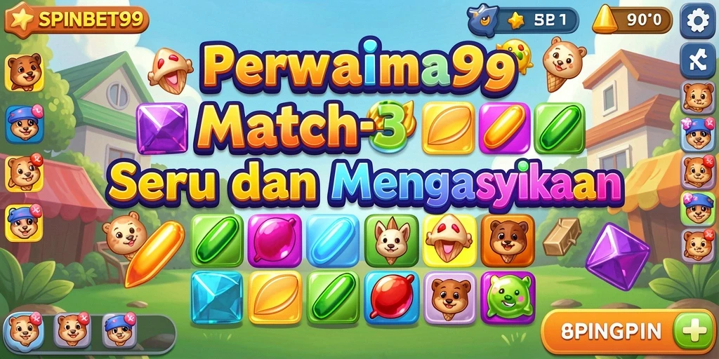 Tangkapan layar gameplay SPINBET99 yang menampilkan pencocokan elemen Match-3.