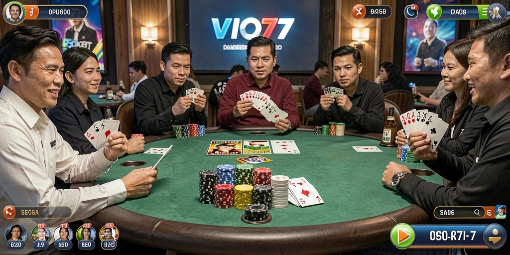 Tampilan permainan Poker di VIO77 dengan fitur interaktif.